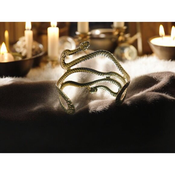 Boho Gold Snake Arm Cuff Witchy Zinc Alloy Statement Bracelet Unique Design - Picture 4 of 7